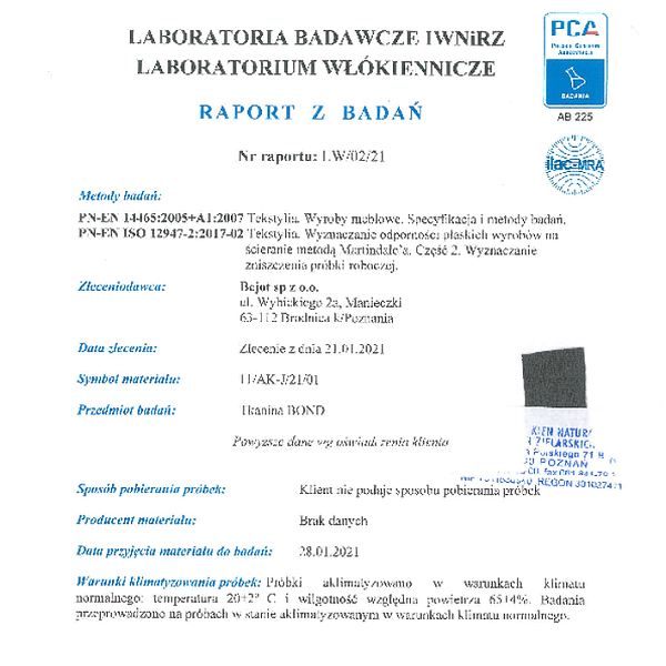 bond - odpornosc scieranie